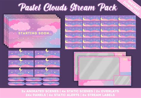 Pastel Clouds Twitch Pack ANIMATED Scenes, Overlays, Panels, Static ...