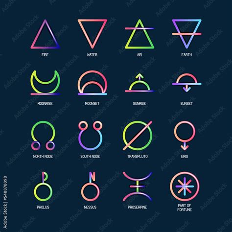 ASTROLOGY ELEMENTS zodiac horoscope thin line label linear design ...