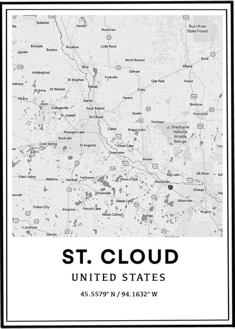 St. Cloud Minnesota Map and Coordinates Merchandise | Saint cloud minnesota, Clouds, Minnesota