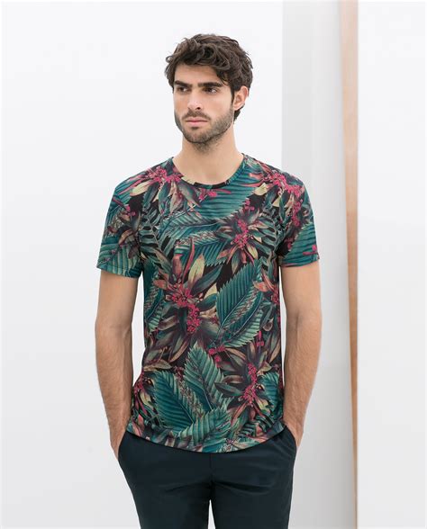 Zara Tropical Allover Tshirt in Blue for Men | Lyst