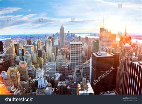 Aerial View Manhattan Skyline Sunset New Stock Photo 152295734 ...