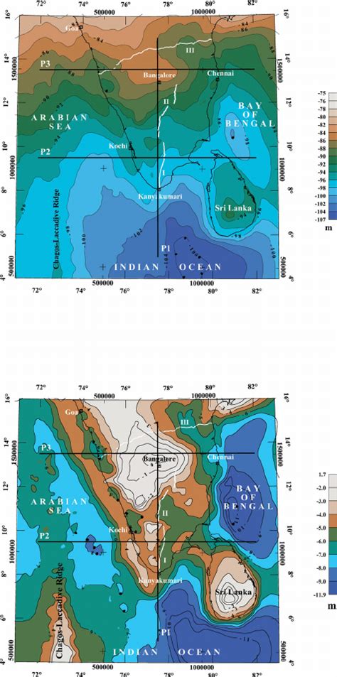 (a) The geoid height (in metres) of the southern Indian | Download ...