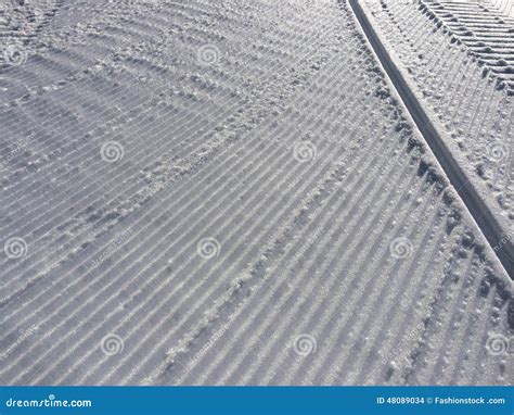 Fresh snow groomer tracks stock photo. Image of snow - 48089034