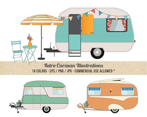 Caravan Clipart Camper Clipart Commercial Use Detailed | Etsy | Camper clipart, Retro caravan ...