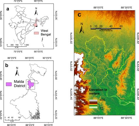 Location map of Malda district. a Location of West Bengal within India ...