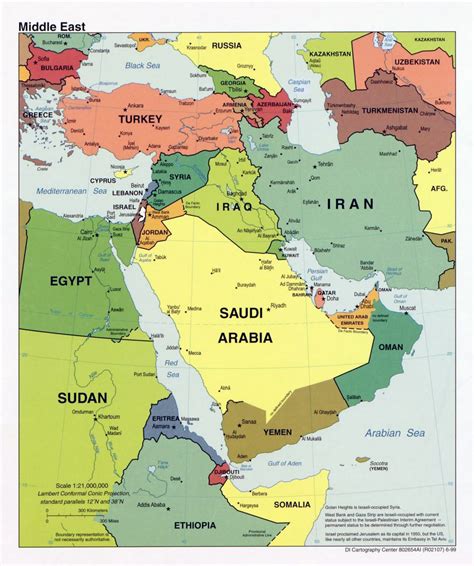 Detailed political map of the Middle East with major cities and capitals - 1999 | Middle East ...