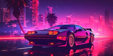 Premium Photo | Aesthetic car synthwave wallpaper with a cool and vibrant neon design