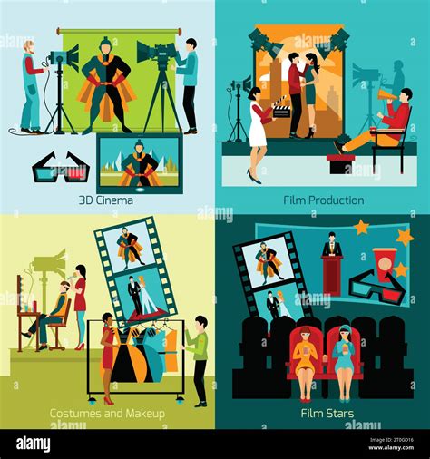 Cinema people design concept set with film production flat icons isolated vector illustration ...