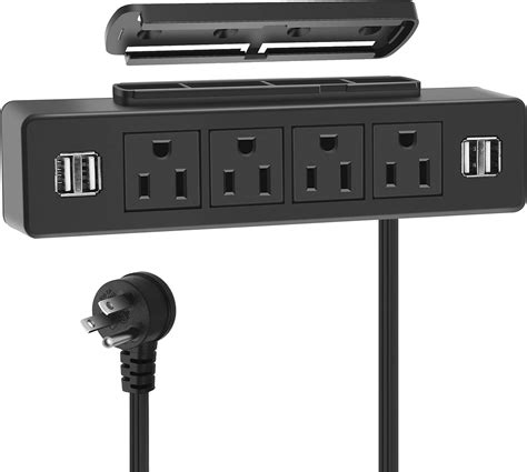 Black Under Desk Power Strip, Adhesive Wall Mount Power Strip with USB,Desktop Power Outlets ...