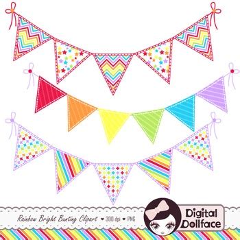 Pennant Banner Clip Art, Rainbow Bunting Clipart by Digital Dollface