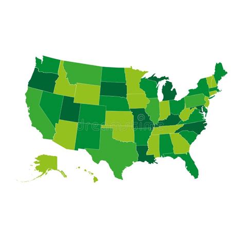 United States Vector Map, USA Map in Green Color Palette, All States ...