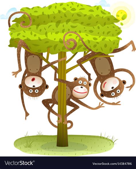 Funny monkeys friends on the tree animal cartoon Vector Image