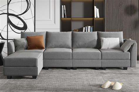 HONBAY Grey Sectional Couch with Reversible Chaise Modern L-Shape Sofa ...