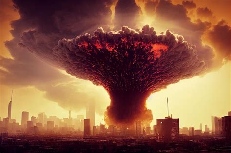 Premium AI Image | Catastrophic nuclear explosion in modern city with ...