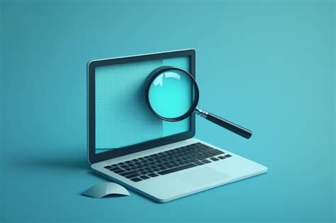 Premium Photo | Magnifier on laptop screen blue background AI digital illustration