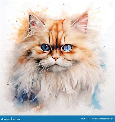 Persian Cat with Blue Eyes on White Background. Digital Painting Stock ...