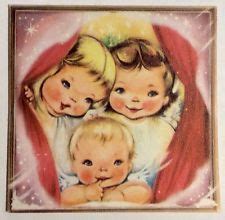 Three Adorable Angels Looking Out Window 1950's Vintage Christmas Greeting Card Vintage ...