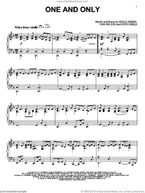 One And Only, (intermediate) sheet music for piano solo (PDF)