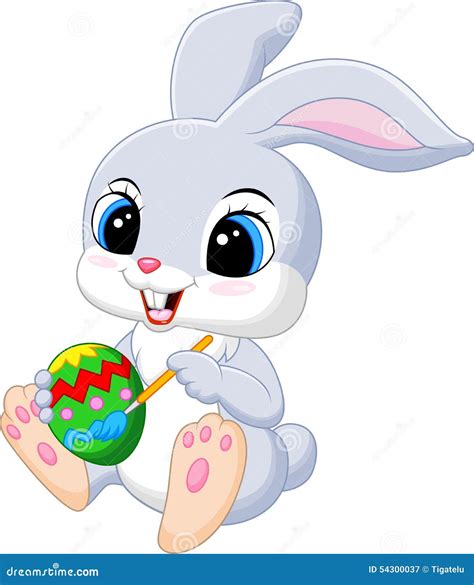 Cute Easter Bunny Cartoon Painting An Egg Stock Vector - Image: 54300037