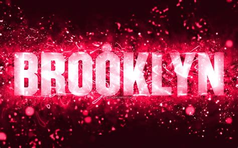 Download wallpapers Happy Birthday Brooklyn, 4k, pink neon lights, Brooklyn name, creative ...