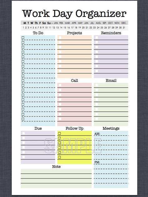 Mini Work Organizer Half Letter Size Printable Planner Page, Fillable, Daily Planner, Weekly ...