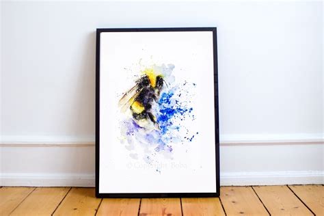 Bumble Bee Original Watercolor Painting, Bumblebee Watercolor, Flowers Watercolor, Original ...