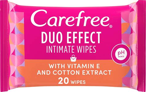 CAREFREE Daily Intimate Wipes for feminine hygiene care, Duo Effect with Vitamin E and Cotton ...