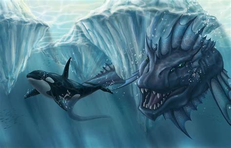 Orca Whale beside water dragon illustration HD wallpaper | Wallpaper Flare