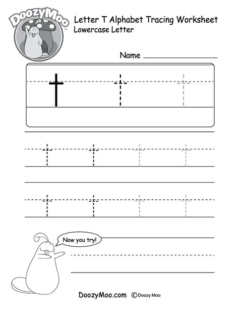 Lowercase Letter "t" Tracing Worksheet - Doozy Moo