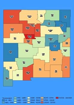 New Mexico State Map with Population, Density, Area with Worksheet