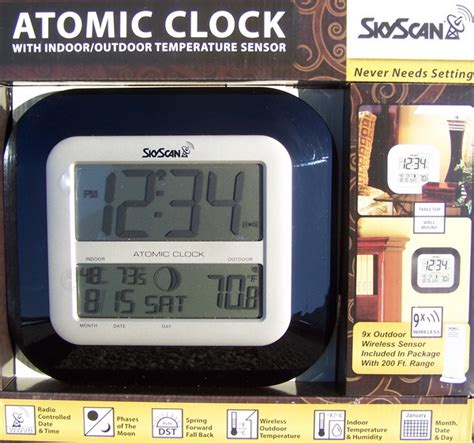 New ATOMIC WALL CLOCK Digital Indoor Outdoor Thermometer Black Skyscan ...