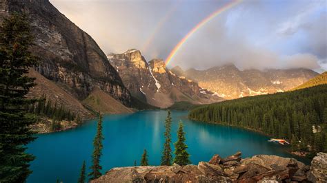 Download Landscape Mountain Rainbow Scenery Blue Nature Lake HD Wallpaper