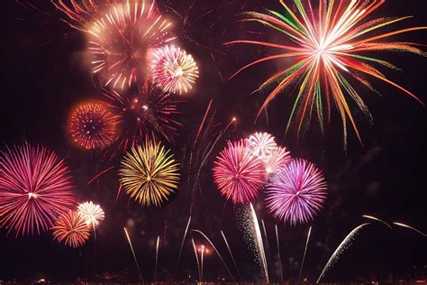 Premium Photo | 3d illustration of Fireworks on dark sky in the new ...