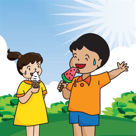 Kids Eating Ice Cream In Summer 9567053 Vector Art at Vecteezy