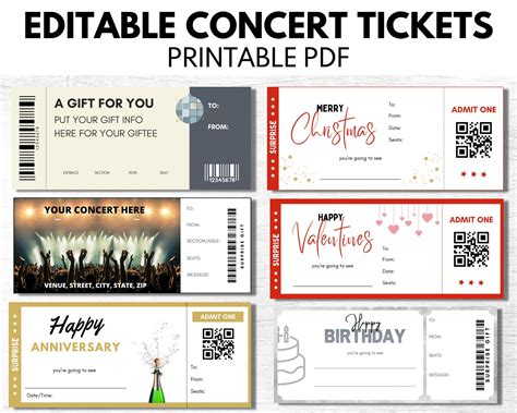 "These printable concert tickets are editable PDF's. Simple and easy to ...