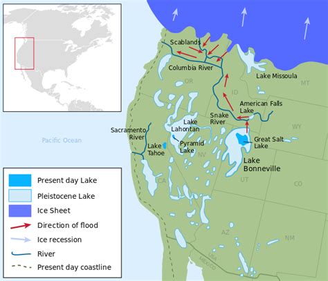 Lake Bonneville and other ice age pluvial lakes (17,500 years before the present), and modern ...