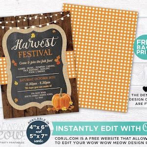 Fall Harvest Festival Invitations Party Rustic Invite Printable INSTANT ...