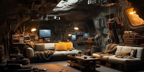 Premium Photo | SciFi Bunker Living Room with HighTech Gadgets ...