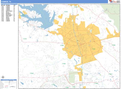 Conroe Texas Wall Map (Basic Style) by MarketMAPS