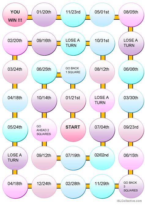 DATES BOARD GAME: English ESL worksheets pdf & doc