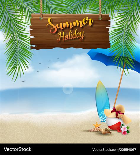 Summer holiday background with a wooden sign Vector Image