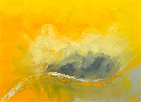 Yellow abstract art painting with melon yellow accents and grey highlights