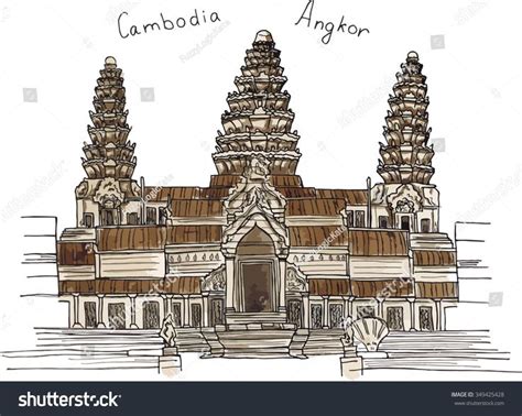 Watercolor Sketch hand drawn illustration architecture landmark of Cambodia Angkor Angkor Wat ...