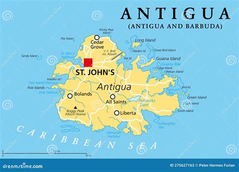 Antigua, Island In The Lesser Antilles In The Caribbean, Political Map Cartoon Vector ...