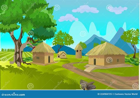 Two Houses Village Cartoon Background Vector Artwork Stock Vector ...