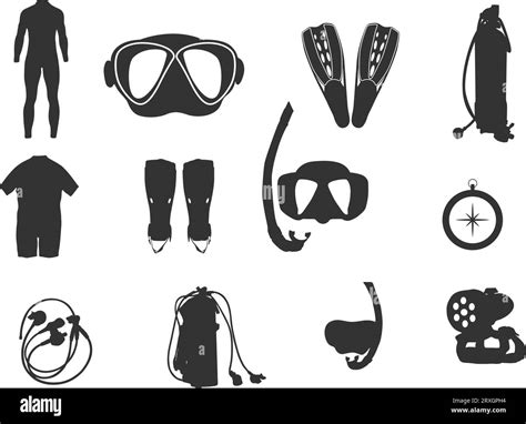 Diving equipment silhouette, Scuba diving equipment silhouette, Equipment silhouette, Diving ...