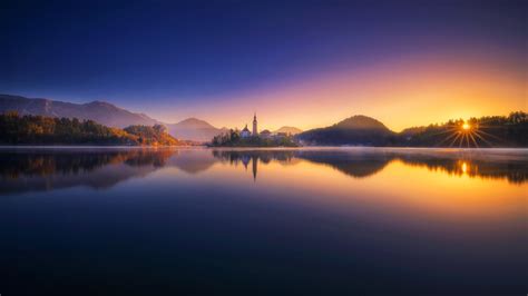 Slovenia, Julian Alps, reflection, Bled, Lake Bled, sunset, The Julian Alps, 1080P, lake HD ...