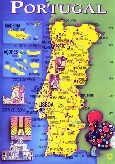 Large tourist map of Portugal | Portugal | Europe | Mapsland | Maps of the World