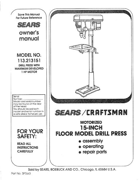 Craftsman 113213151 User Manual 15 FLOOR DRILL PRESS Manuals And Guides L0804024