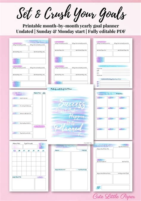 Goal Planner Printable Template fully editable monthly goal | Etsy